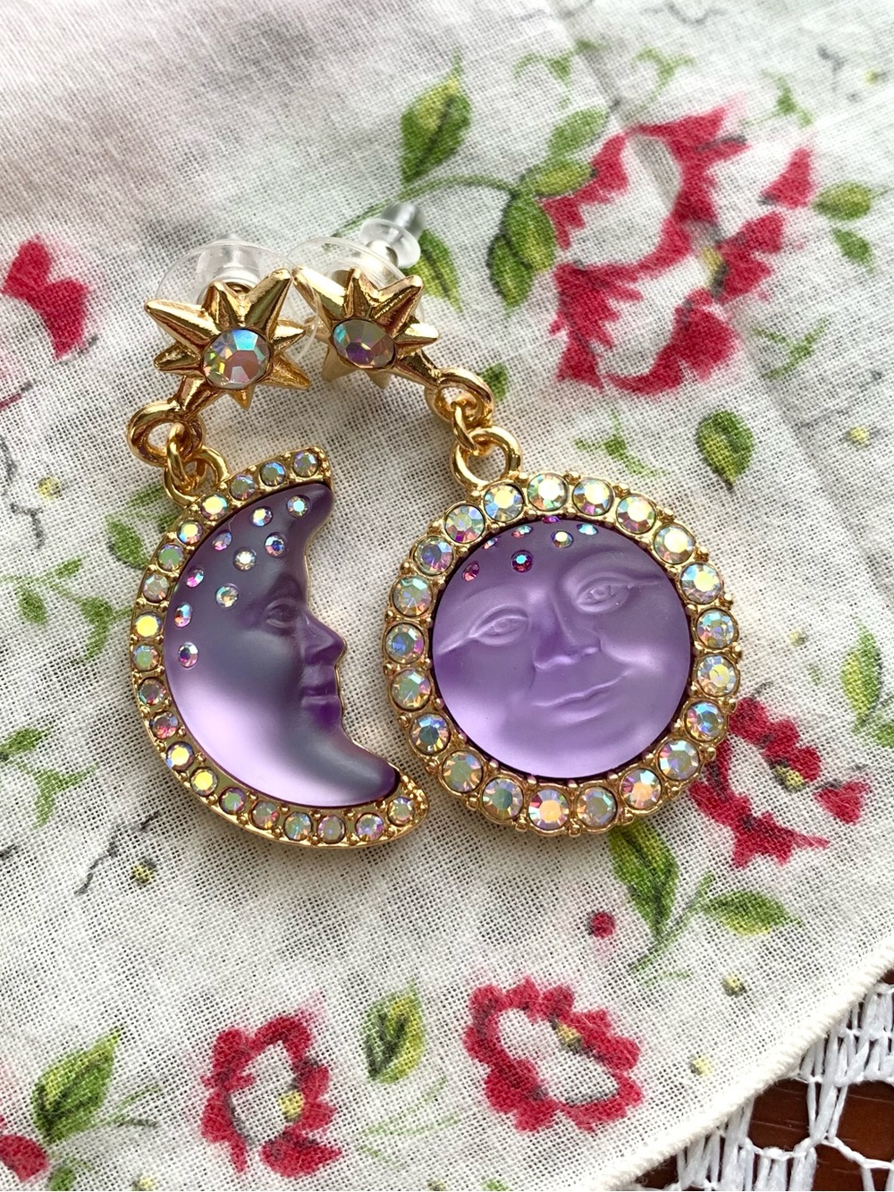 Kirk’s Folly Purple Moon Face Vintage/Retro Style Earrings